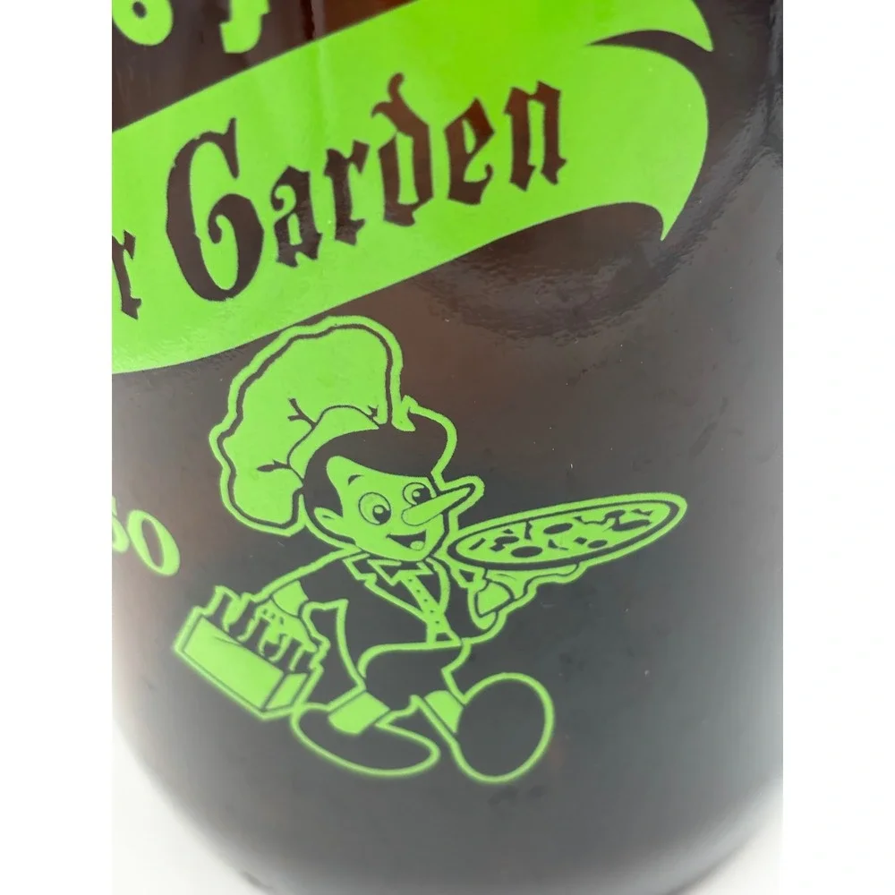 Pinocchios Beer Garden 64oz Amber Glass Growler Media PA Vintage Beer‎ Jug Pizza